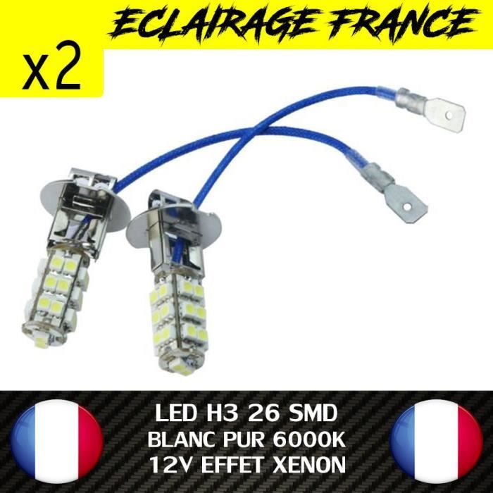 2 AMPOULE LAMPE H3 55W 6000K 12V 26 LED SMD FEU PHARE XENON SUPER WHITE