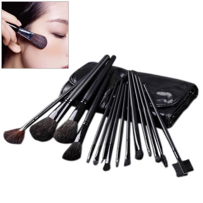 15 pcs professionnels pinceaux de maquillage cosmétique Set cuir Kit Case Black Face Care Maquillage Pinceaux