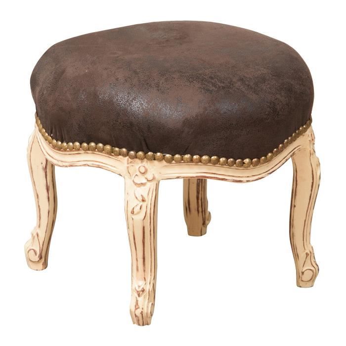 Banquette repose pieds style français Louis XVI, en bois massif de hêtre, sculpté à la main de dimensions L47XPR42XH42 cm. Fini
