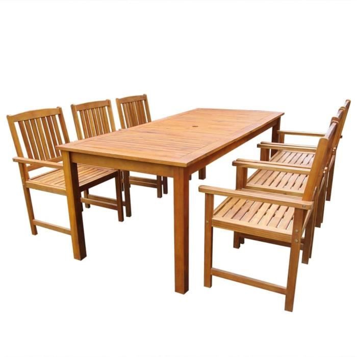 Ensemble table à manger de 4 à 6 personnes + 6 chaises -Ensemble de salle à manger - Jeu de salle à manger d'extérieur - Bois