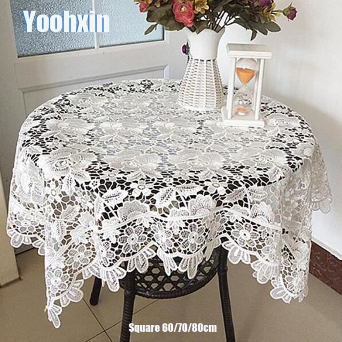 Nappe carrée en coton et dentelle blanche de luxe, nappe brodée de fleurs, pour Table à ma -White-Square 80cm