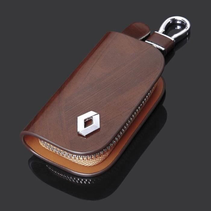 Brown -Étui en cuir avec Logo de voiture pour Renault Clio, Espace, Duster, Megane, Kwid, Kadjar, accessoires de voiture