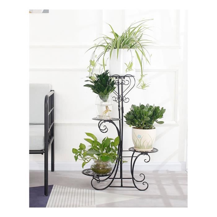 Porte Pots Plante Fleurs sur Pied Support Jardin en Métal,Étagère à Fleur en Fer Forgé de 4 Niveaux pour Intérieur Extérieur Noir