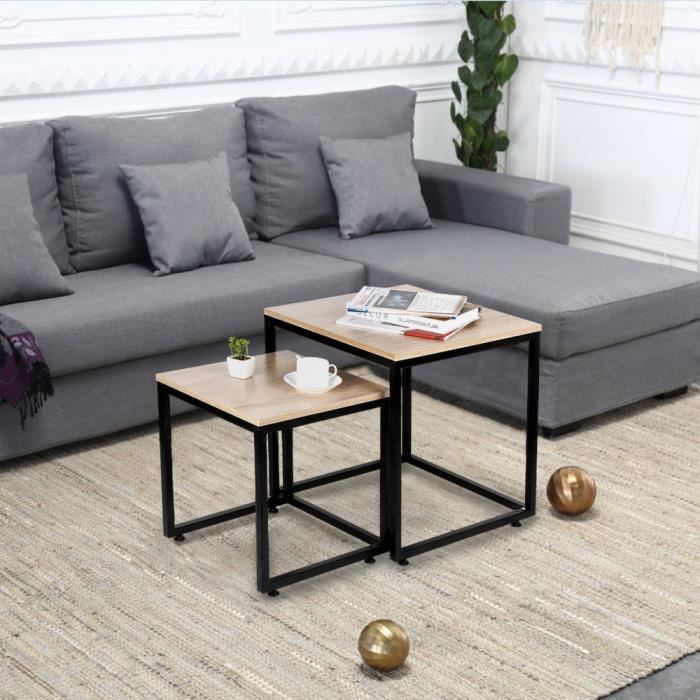 Lot de 2 Tables gigognes Table Basse Carré, Style Industriel, Vintage