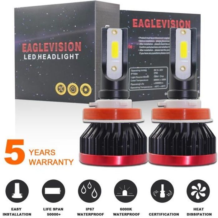 Kit Phare LED COB H11 6000K H8 H9 Lampe Phare Avant LED 48W 6000LM Ampoules Bi-Xénon Super Bright Cool Conversion Tout en Un
