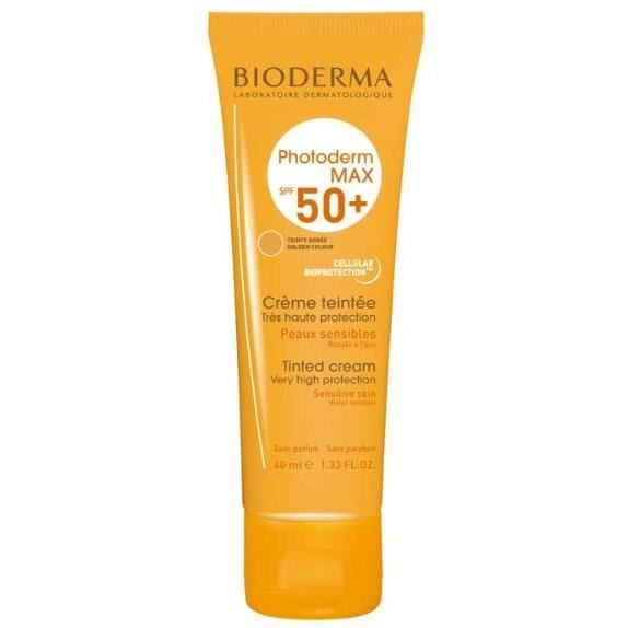 PHOTODERM MAX Crème teinte dorée SPF 50+ 40ml -Protection optimale UVA-UVB – Active les défenses naturelles de la peau- Peaux sensib
