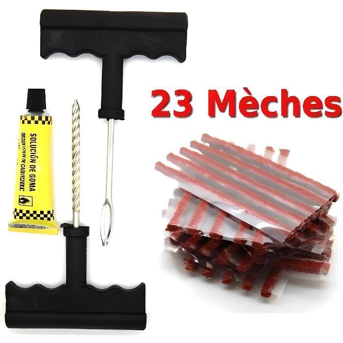 SECRETDRESSING - Kit de reparation avec meches pour pneu tubeless - Kit de reparation + 23 Recharge