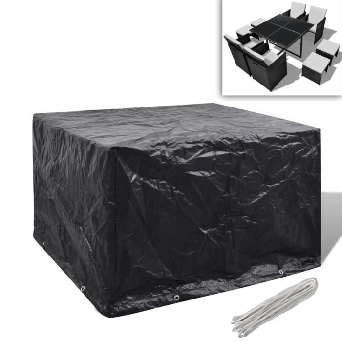 Housse de protection large pour salon de jardin carré Résine tressée 8 œillets 113x113cm HB055