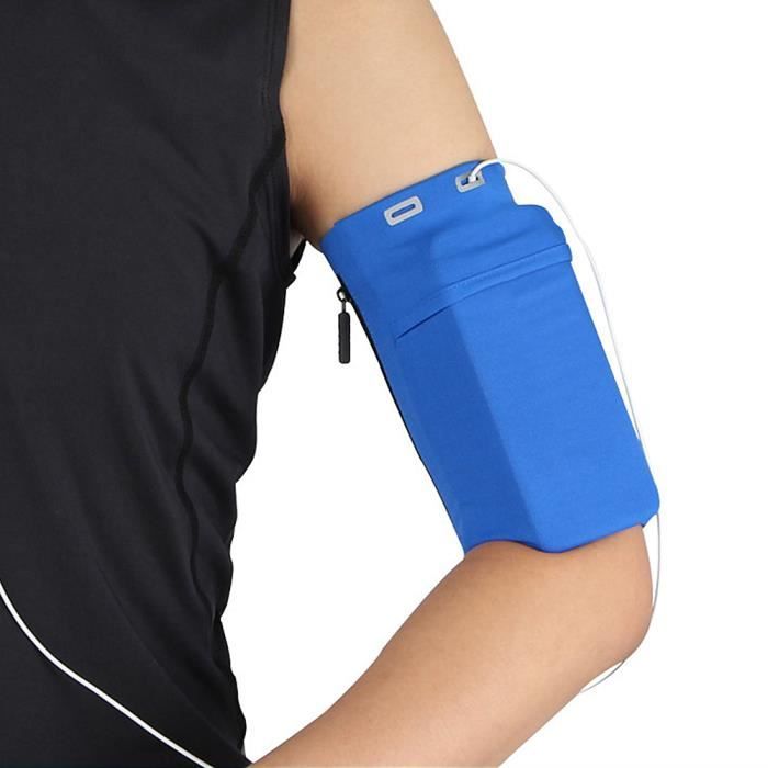 Sac de bras multifonctionnel Gym, support de téléphone portable, extérieur bande de course étanche bras ceinture pour Sport Bleu L