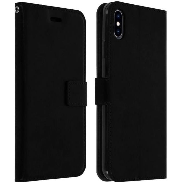 Housse iPhone XS Max Étui Folio Portefeuille Fonction Support - noir