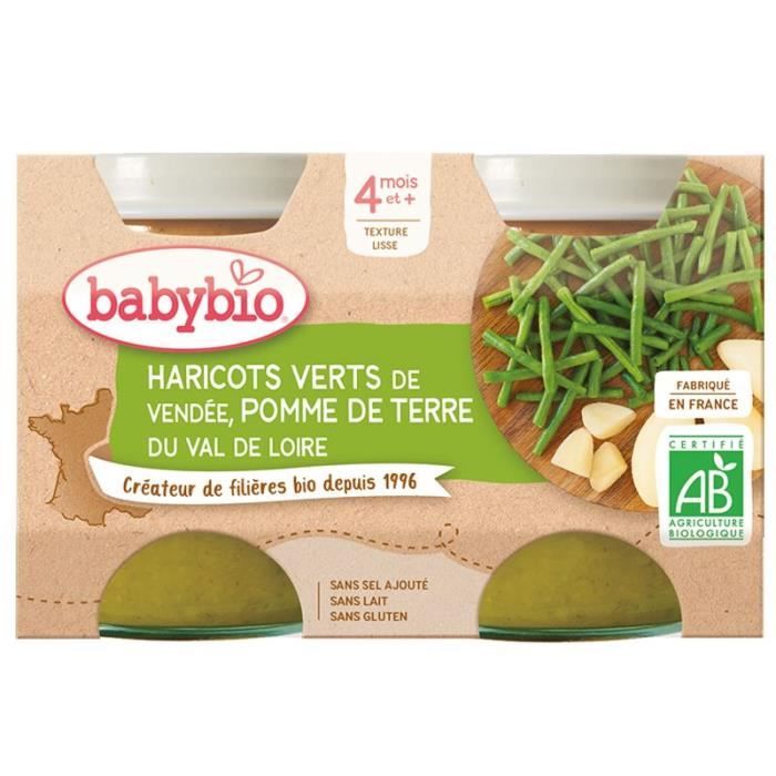 Babybio - Petit Pot Bébé Haricots verts Pomme de terre - Bio - 2x130g - Dès 4 mois