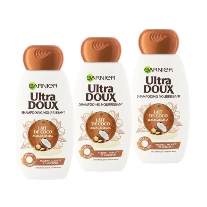 GARNIER Shampoing Ultra doux Lait de Coco et Macadamia - 250 ml (Lot de 3)