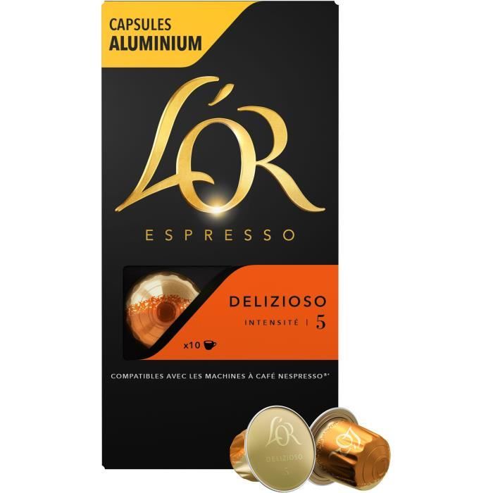 Café capsules L’Or Espresso Delizioso x10, en aluminium compatibles Nespresso