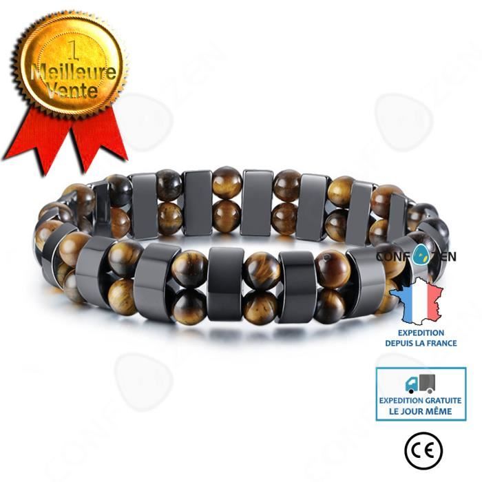 CONFO® Bracelet Homme Noir Pierre Oeil de Tigre Perles Bracelet Bracelet Bijoux Vacances Anniversaire Cadeau Pour Petit ami, Pour le