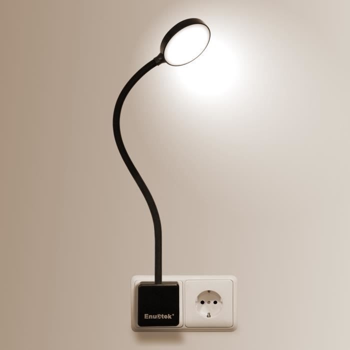 Lampe Murale LED Veilleuse Prise de Nuit à Col de Cygne Lampe de Chevet Noir Tactile Dimmable Applique Liseuse 4W 4000K