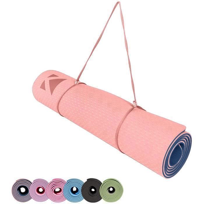 Tapis de Yoga Tapis de Sport Tapis Fitness avec Un Sangle 183 x 61 x 0,6 cm Rose marine