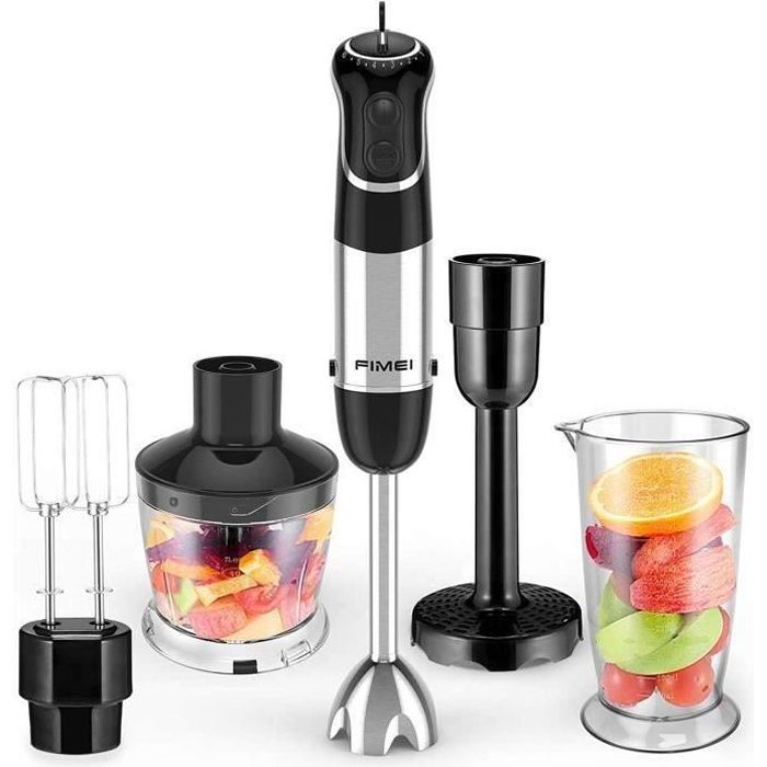 5 en 1 Mixeur plogeant multifonction FIMEI,800W,Vitesse Réglable, Acier Inoxydable, avec Batteur à oeufs double,Presse-Purée,Hachoir