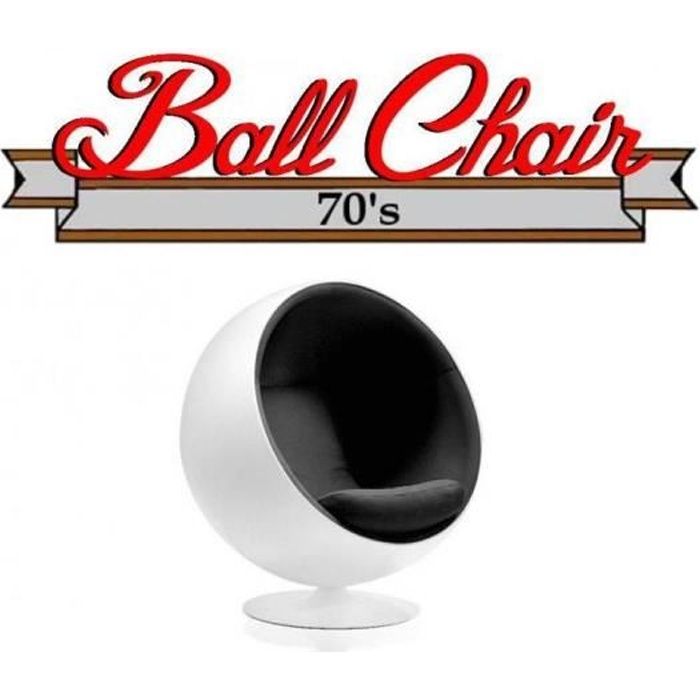 Fauteuil boule, Ball chair coque blanche / intérieur feutrine noir. Design 70's. noir Velours Inside75