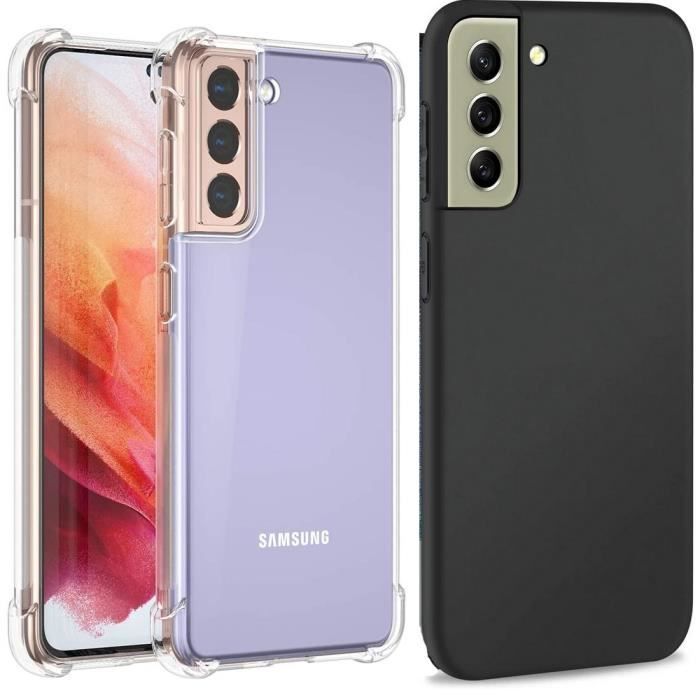 lot 2x coque GALAXY S21 Anti-chocs bords renforcés en silicone noir transparente