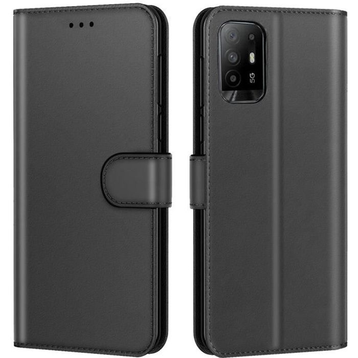New&Teck Coque Oppo A94 5G, Pochette Etui Housse Cuir à Clapet avec Fermeture Magnétique et Multifonction Noir