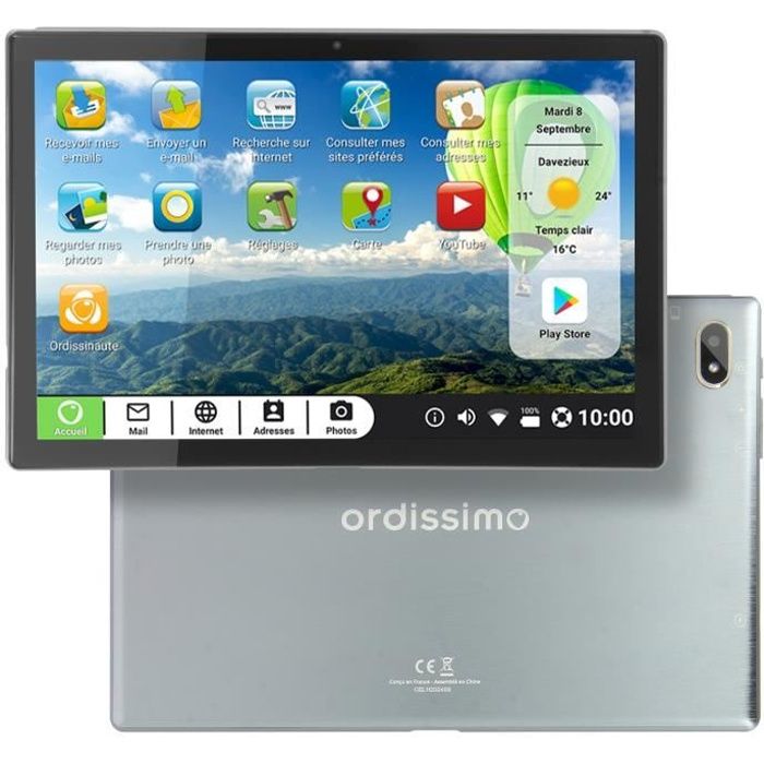 Tablette Celia Ordissimo Écran 10- Interface simplifiée Slot carte SIM 4G Gris Oui jusqu'à 128GB
