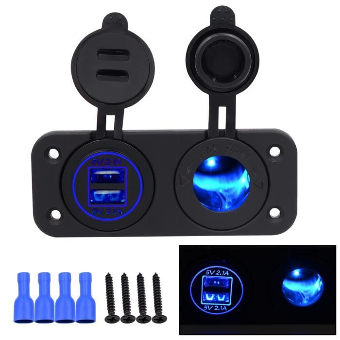 12 / 24V Double LED USB 4.2A Chargeur Prise de courant Adaptateur et Allume-cigare Socket pour Moto Voiture Bateau Marine Car van (B