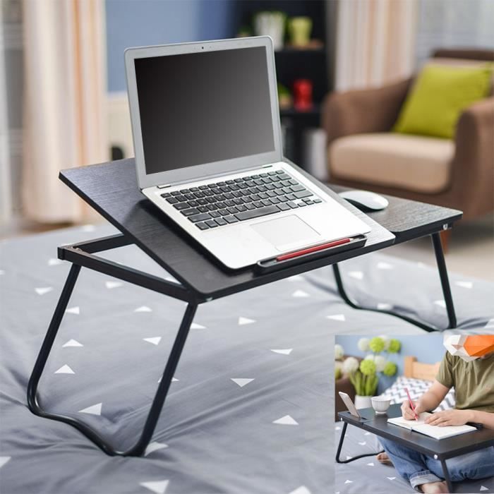 Support Bureau Table de Lit pour PC Lecture Travail,Repas au Lit,Bureau,Portable Pliable et Réglable Hauteur Plateau d'Ordinateur