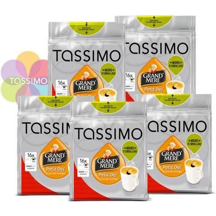 TASSIMO Café Dosettes Grand mère Petit Dejeuner - Lot de 5 x 16 boissons