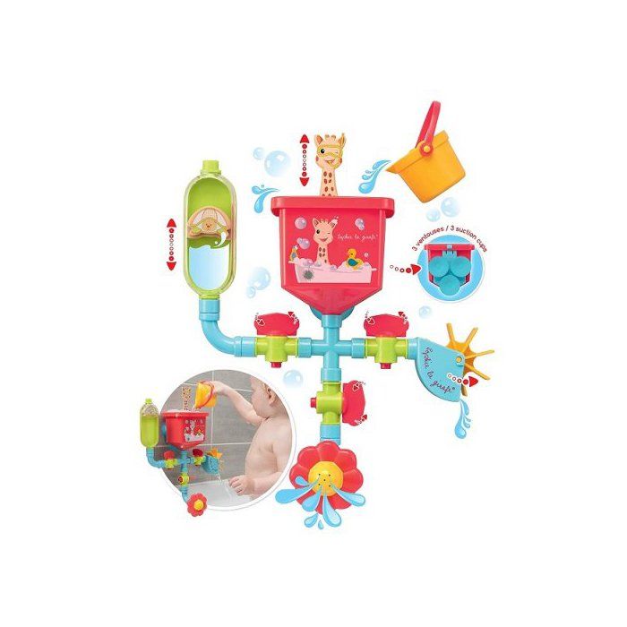 Jouet de bain ventouse : Tuyaux Folies Sophie La Girafe - Circuit d'eau, cascade, activites - Premier age, bebe 10 mois+