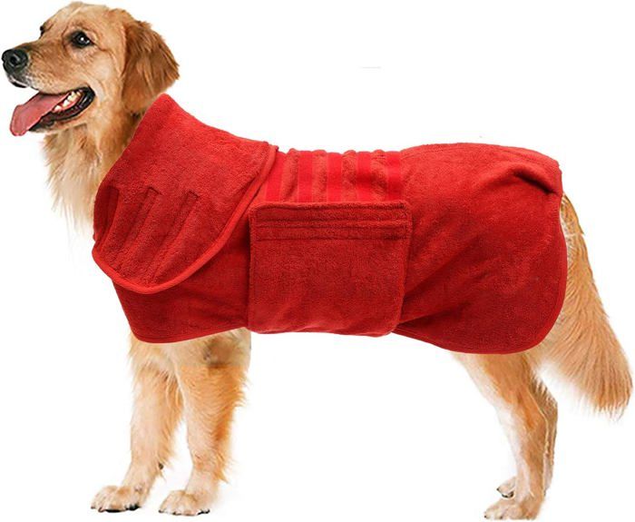 Meilleurs prix pour Peignoir pour chien en microfibre super absorbante, sac à séchage rapide pour chien avec ceinture extensible, manteau de séchage po
