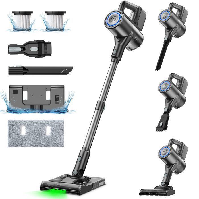 Aspirateur balai sans fil 2 en 1 Homefire 40000Pa/500W 2 vitesses  60dB 40 min Aspirateur laveur Filtration HEPA  - Noir - Hom