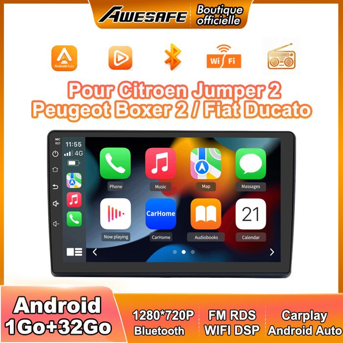 AWESAFE Autoradio Android 13 pour Fiat Ducato (2006-2015) 1Go+32Go 9écran Tactile Bluetooth Carplay Android Auto GPS WiFi