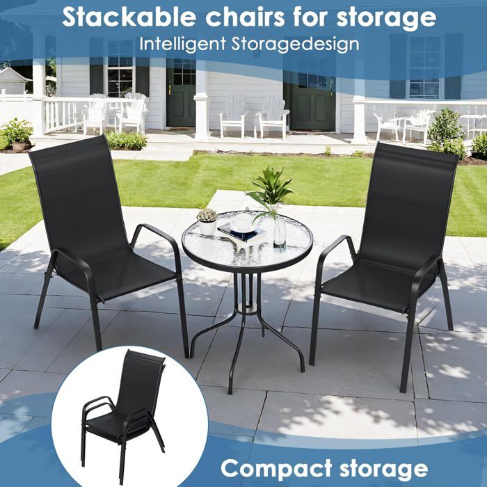 Ensemble de meubles de balcon 2x Chaises de Jardin empilables avec 1 Table Ensemble Table Chaises de Jardin