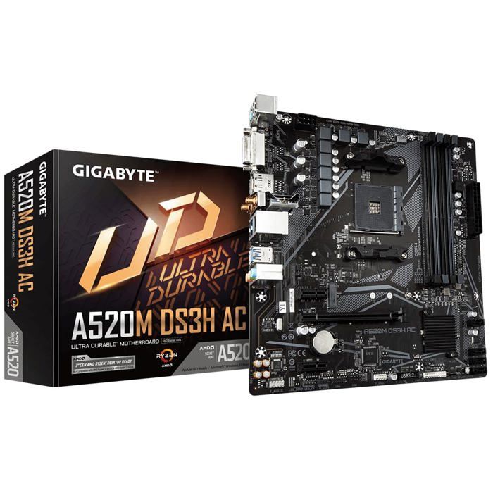 GIGABYTE A520M DS3H AC Carte Mère Processeurs AMD Ryzen 5000 Series VRM 5+3 phases jusqu'à 4733 MHz DDR5 OC 1xPCIe 3.0 .2 LAN GbE WIFI 5 USB 3.2 Gen 1 Neuf - vue 5