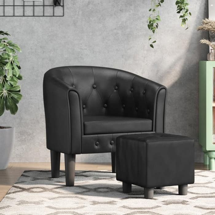 Chaise cabriolet et accoudoir - Fauteuil simple - Pour salonavec repose-pied noir similicuir DÉCOSHOP 412334 2 ans garantie