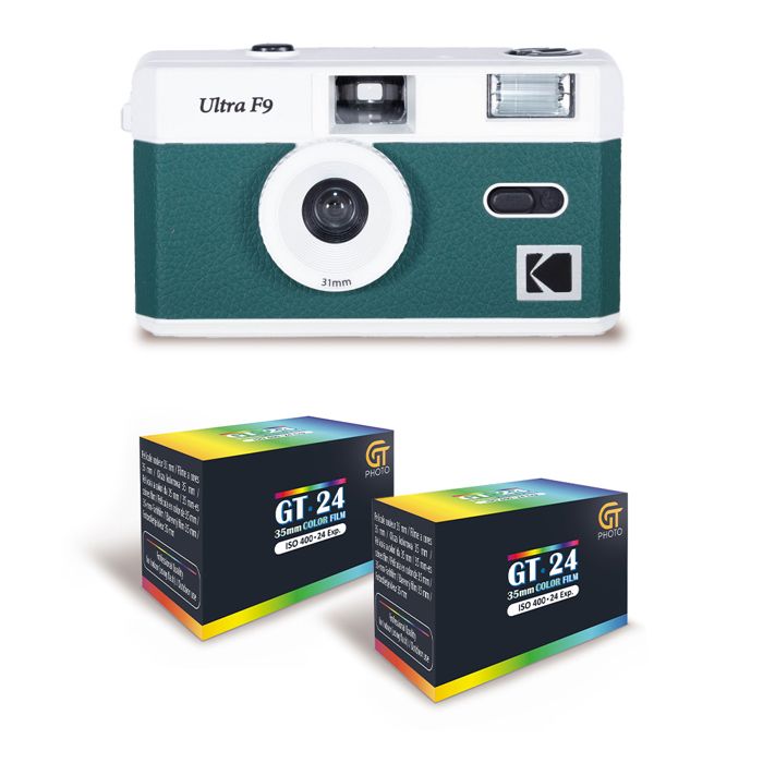 KODAK Ultra F9 Appareil Photo Argentique Réutilisable 35mm Objectif Fixe 31mm F9 Flash Intégré Chargement Facile Rembobinage Manuel Jaune + 2 Pellicules Couleur 24 Expositions Neuf - vue 2