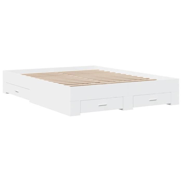 Blanc 140 x 200 cm - Lit Bois - stables et durable - Cadre de lit avec tiroirs - matelas non inclus - blanc 140x200 cm 001_758236