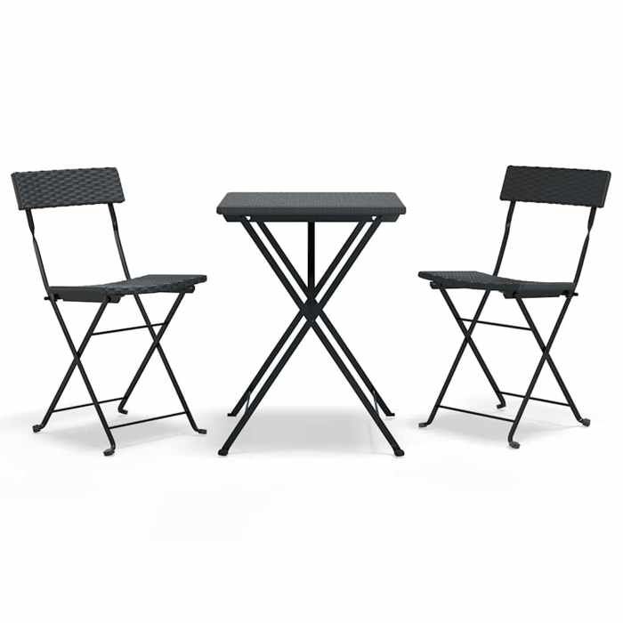 Ensemble bistro pliable 3 pièces - BURKE - Résine tressée - Noir - Table: 55x54x71 cm - Chaise: 40x45x79 cm - Pliable