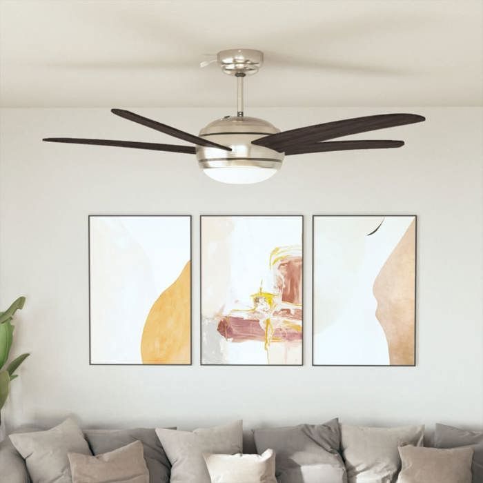 Ventilateur de plafond avec lampe - Happiness - 128 cm - Marron - Boîtier chromé - Pales en MDF - 3 niveaux de vitesse