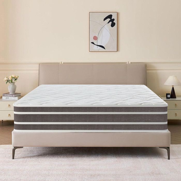 Matelas double 140x190 cm épaisseur 28 cm ressorts ensachés+mousse à mémoire de forme soutien de précision 7 zones anti-acariens