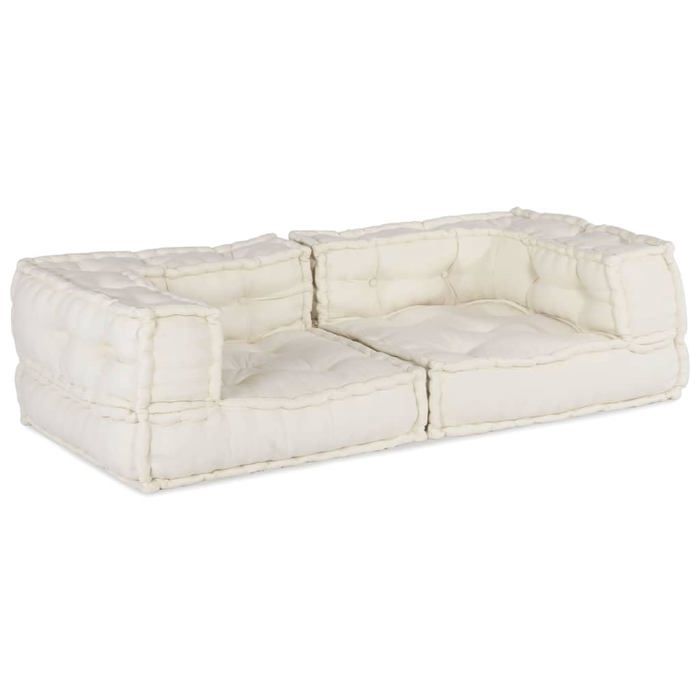 Pouf modulaire - vidaXL - 140x70x36 cm - Crème - Convertible - Tissu coton - Rembourrage mousse - Modulaire