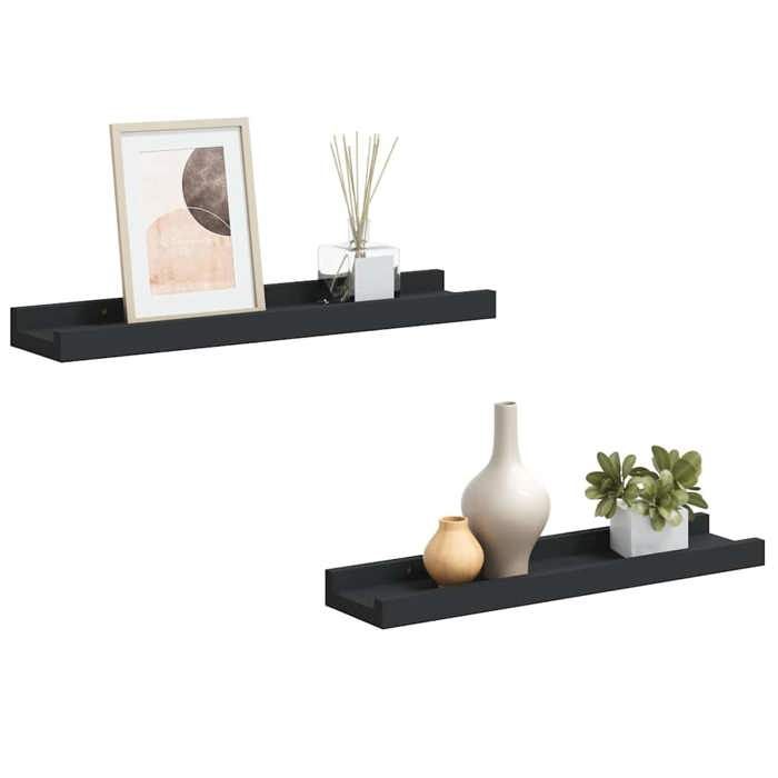 BEST-HOME Meuble de salon - UU - Étagères à rebord pour cadre photo 2 pcs - Noir 40x9x3 cm MDF HH16180