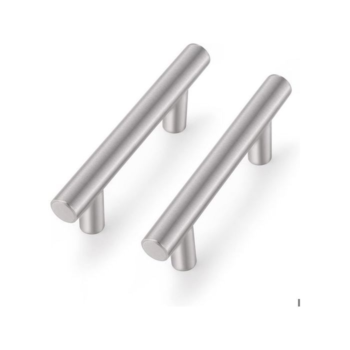 Lot de 5 poignées de meuble inox nickel satiné 102 cm — barre en T bouton rond