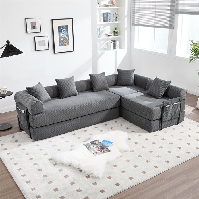 DRIPEX Grand Canapé dangle 4 places Modulable en velours côteléCanapé compressé FamilialCombinaisons libres270x180x64cmGris