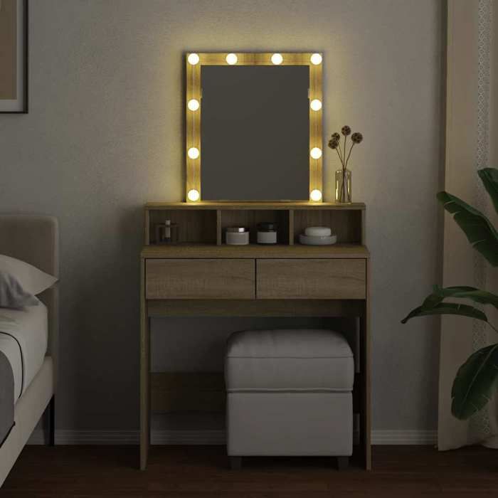 (15612)Moderne Coiffeuse avec LED chêne sonoma 80x41x144 5 cm poid:28.6 kg