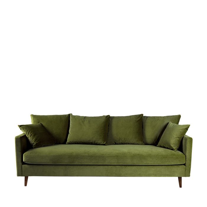 Villabon - Canapé convertible 3 places en velours pieds bois foncé - Vert olive Villabon - Canapé convertible 3 places en velours pieds bois foncé - Vert olive