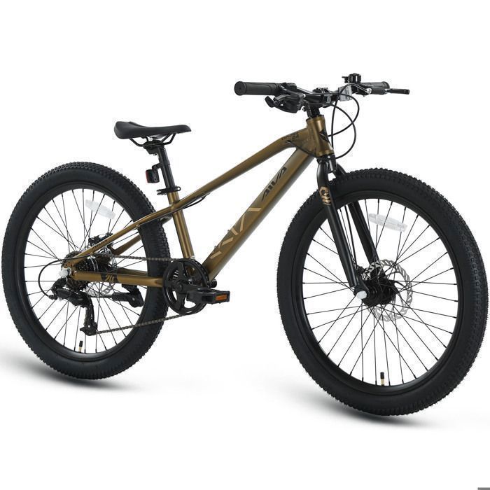 AIVA Velo VTT 24 - Cadre aluminium - Pour Ville et Loisirs - Pour Homme/Femme avec dérailleur 7 vitesses - Bronze