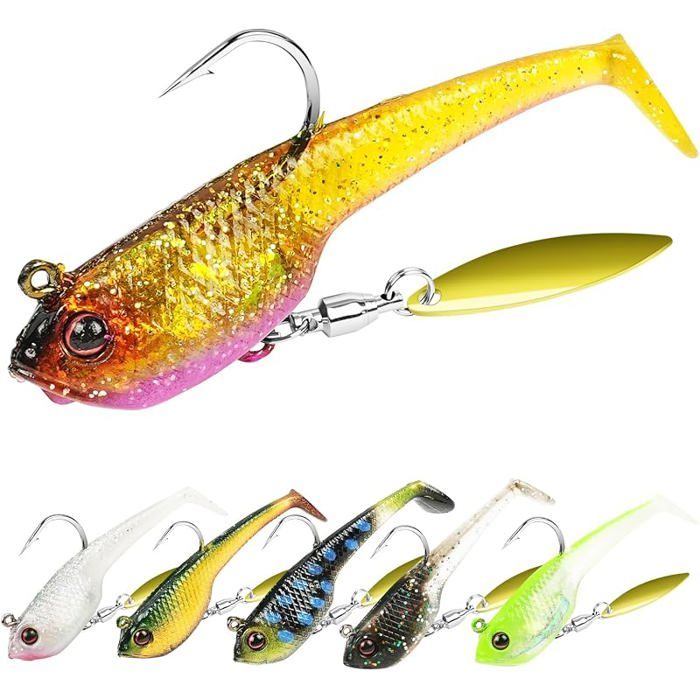 Kit De Leurres Souples pour PêcheLot De 6 Leurres Artificiels de Type Swimbait avec Système de Cuillère Tournante