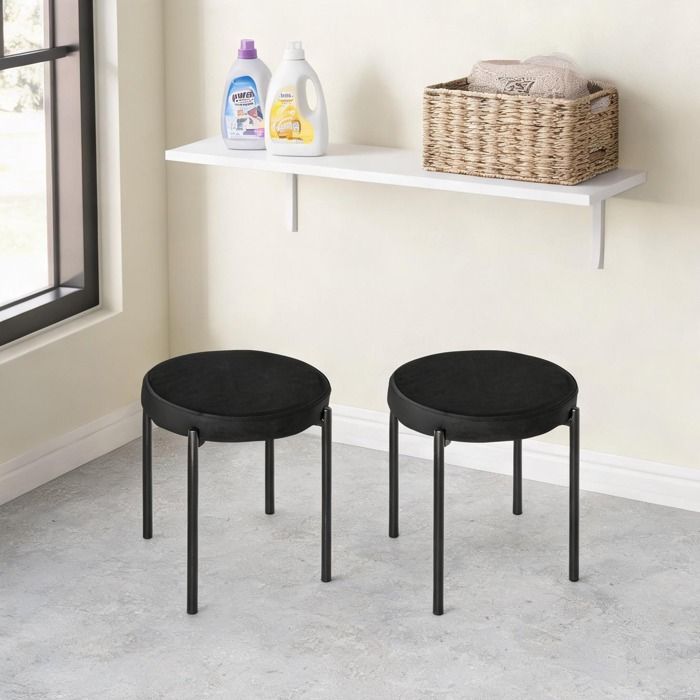 Tabourets de salle à manger en velours noir et métal lot de 4 empilables assise confort 415 x 415 x 46 cm