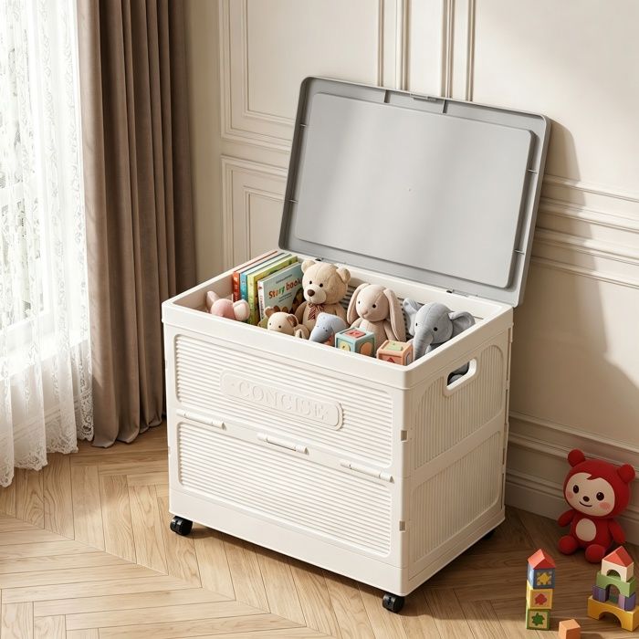 Meuble rangement pliable 60x40x58cm en plastique avec roulettes portes rabattables sans assemblage